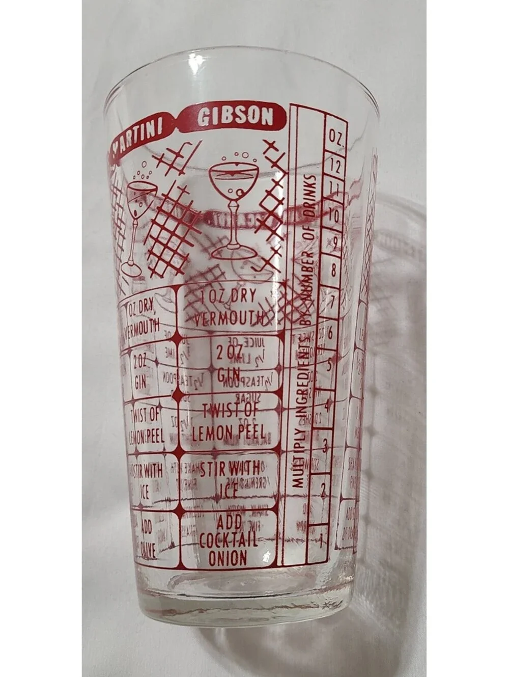 Vtg Federal Glass Mixology & Recipe Tumbler  Retro Red Print  MCM Barware Glass